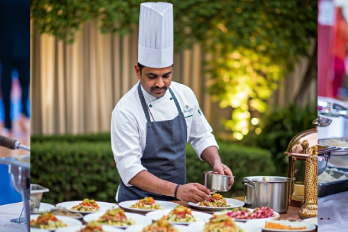 Live catering station set up by Masala Indian Cuisine in Jacksonville, FL.